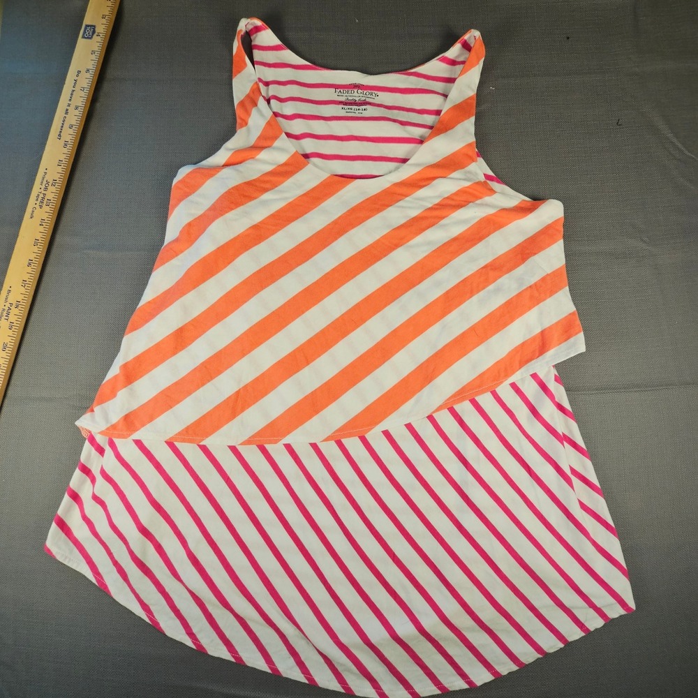 Faded Glory Womens‎ XL 16-18 Striped Layered Tank Top Orange Pink FL23201S